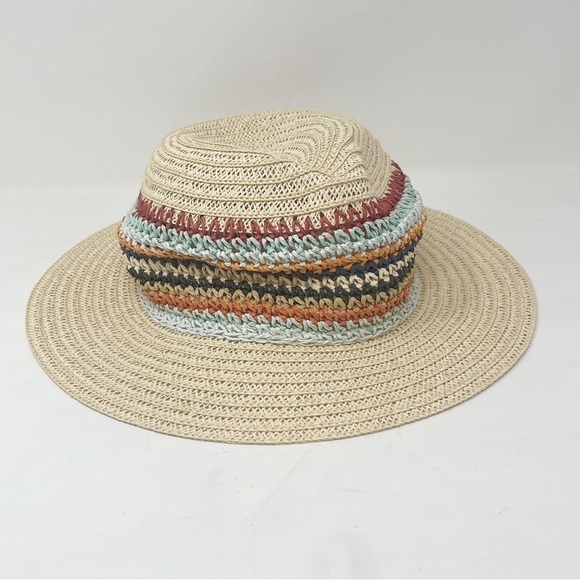 COCO + CARMEN Women’s Rainbow Stripe Paper Hat Pool Cruise Vacation Beach One S - Picture 1 of 5